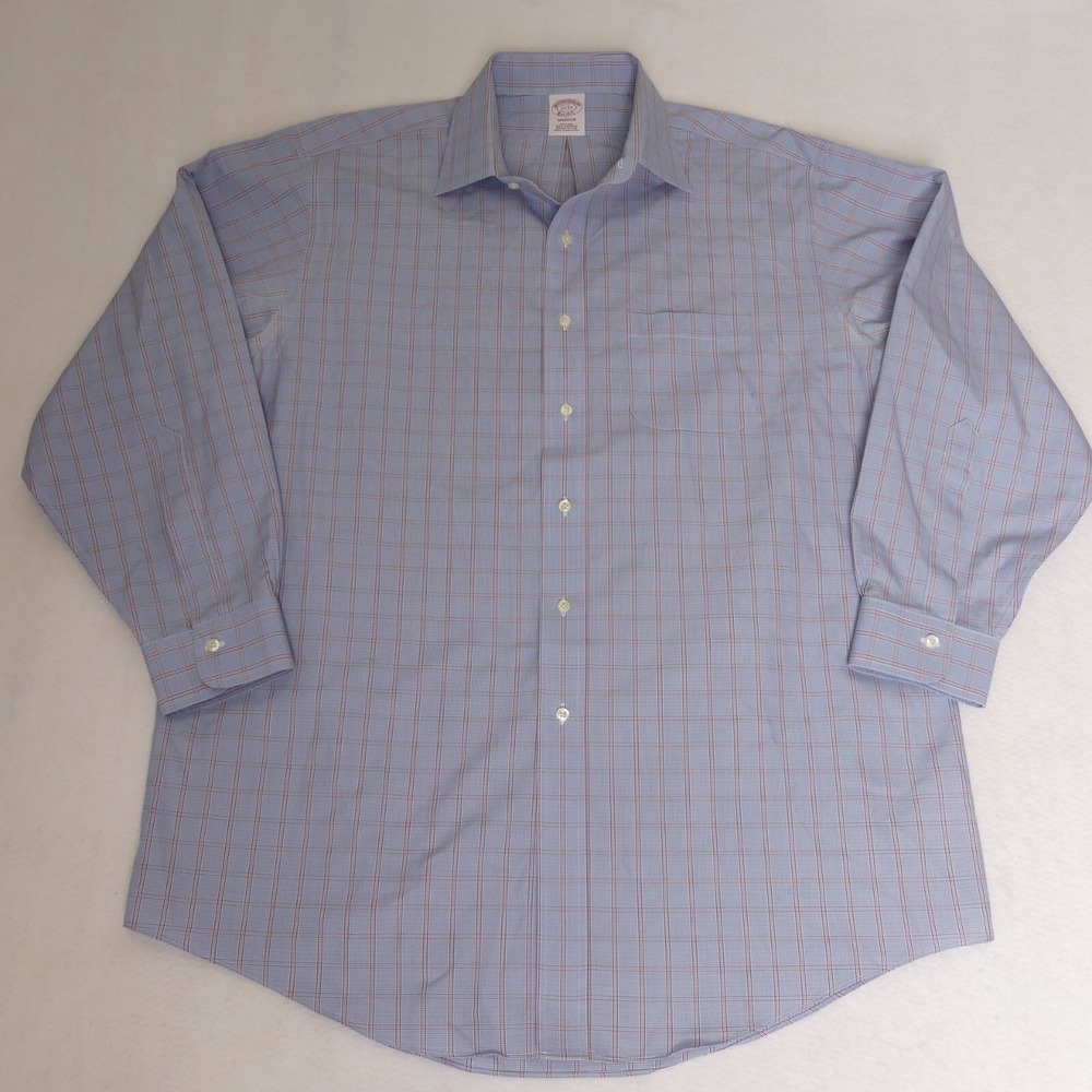 Brooks Brothers Madison Fit Long Sleeve Button Up Shirt Blue Red Check 17 33‎